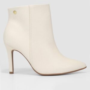 Bota Cano Curto  Bico Fino Lisa Feminina - Off White