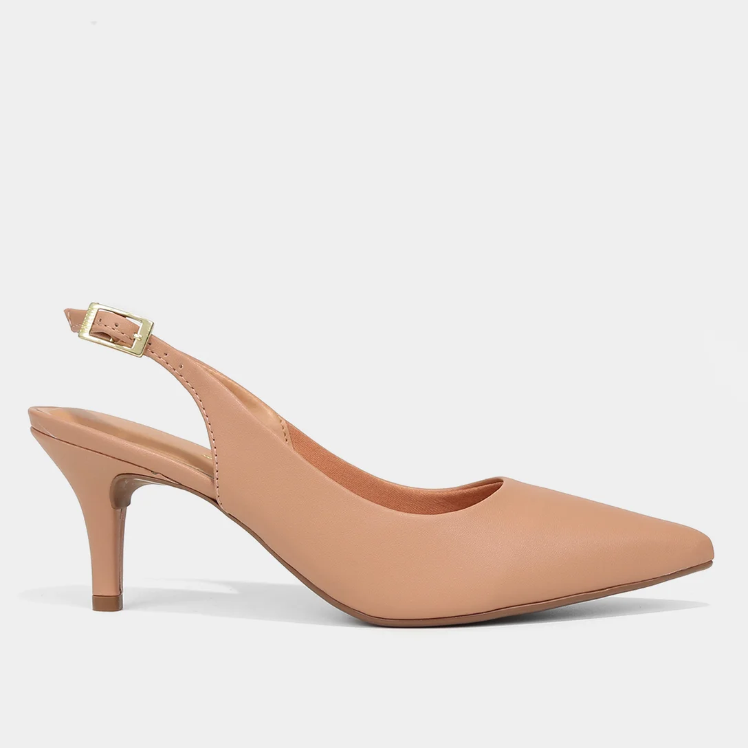 Scarpin Slingback Salto Fino Médio - Bege