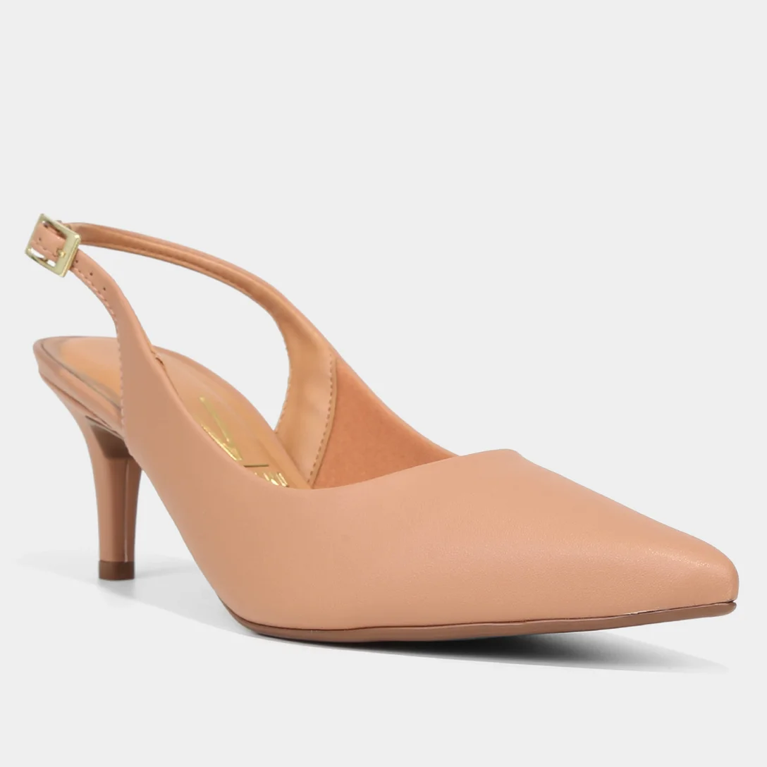 Scarpin Slingback Salto Fino Médio - Bege - Imagem 2
