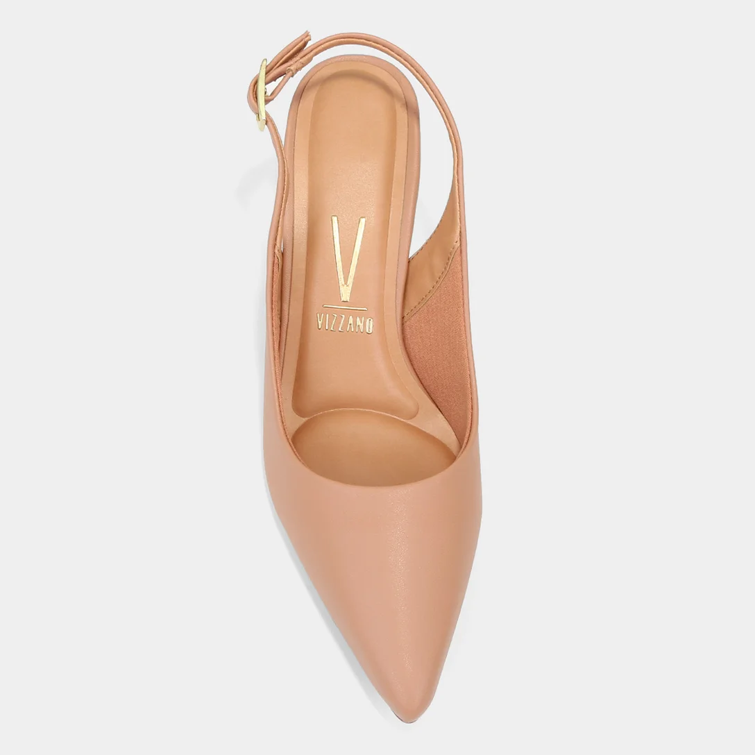 Scarpin Slingback Salto Fino Médio - Bege - Imagem 4